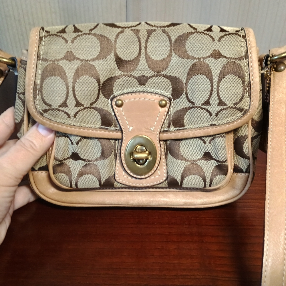 Coach Brown Signature Canvas Turn Lock Crossbody Bag